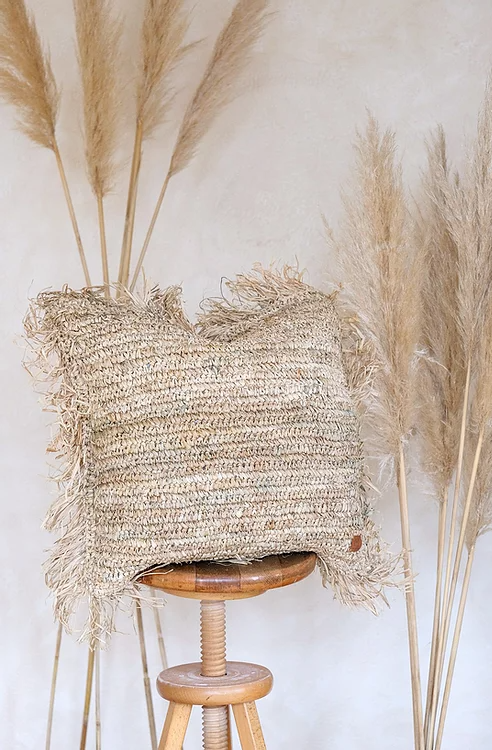 Natural raffia oat cushion cover